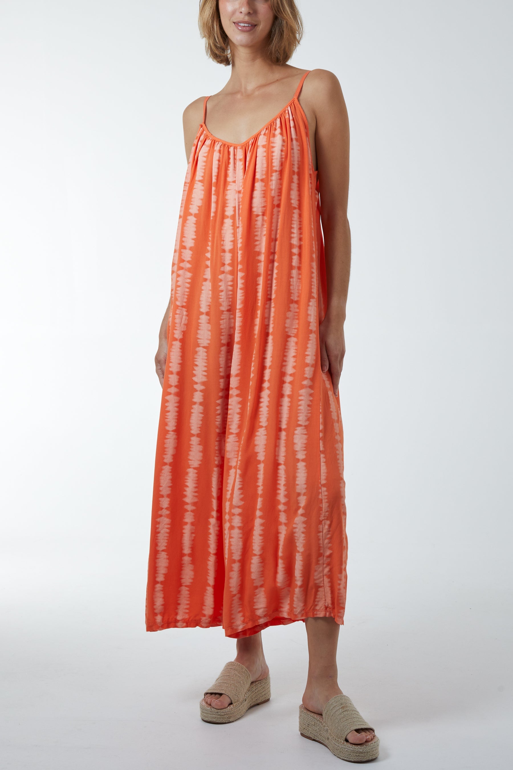 Adjustable Strap Relaxed Fit Tie Dye Jumpsuit Dresses WearAll Orange One Size