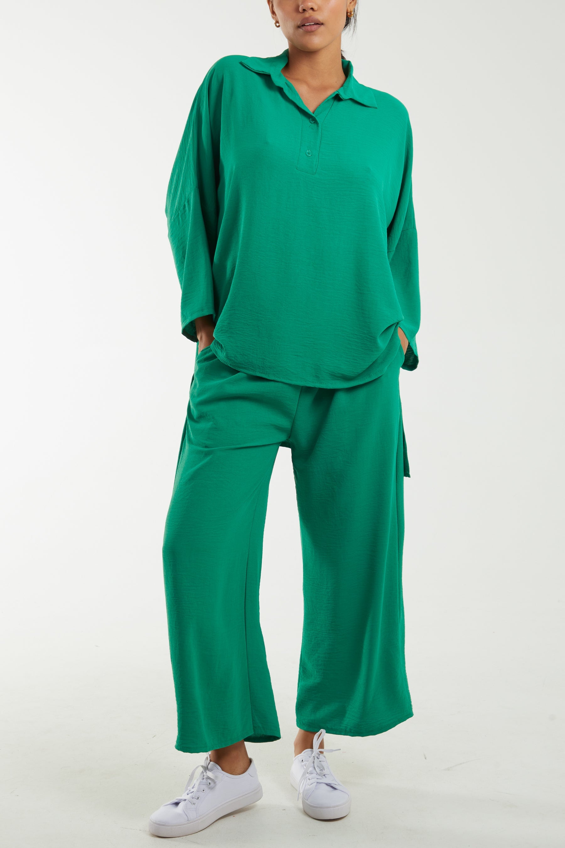Long Sleeve Shirt & Culottes Co-Ord Set Co-Ords WearAll Jade One Size