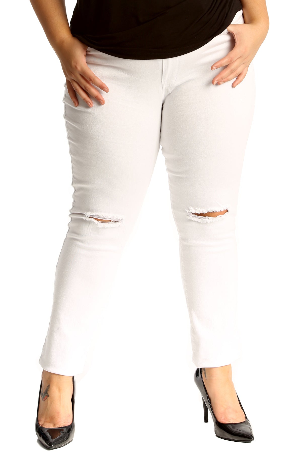 Straight Leg Ripped Jeans Jeans WearAll White 14