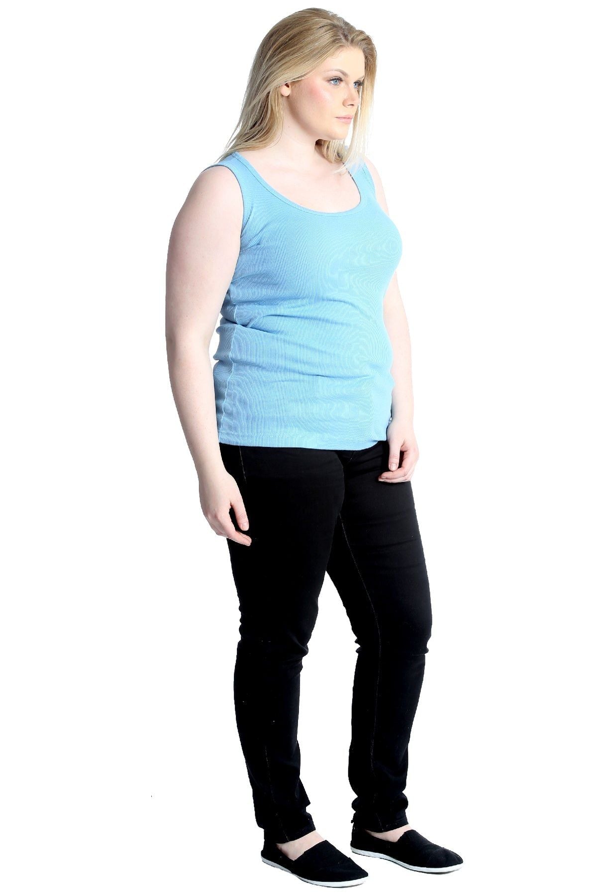 Plain Ribbed Neck Vest Top Tops WearAll