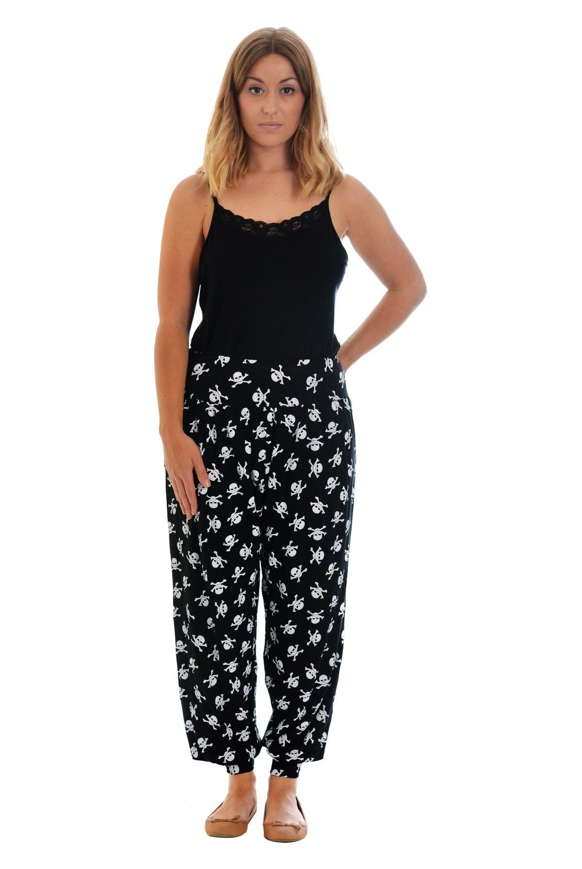 Plus Size Skull Bones Print Harem Trousers Trousers WearAll