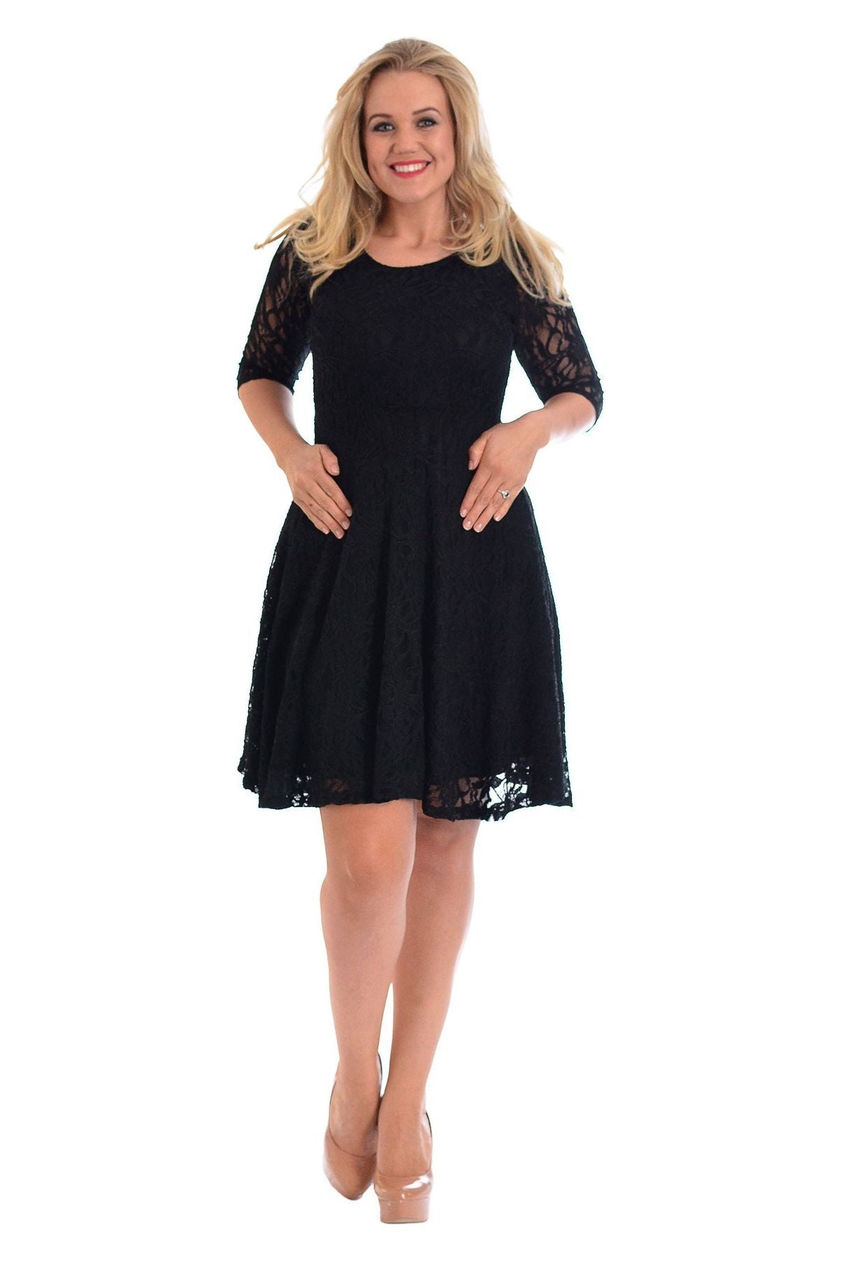 Plus size 3/4 Sleeve Ladies Skater Dress Dress WearAll