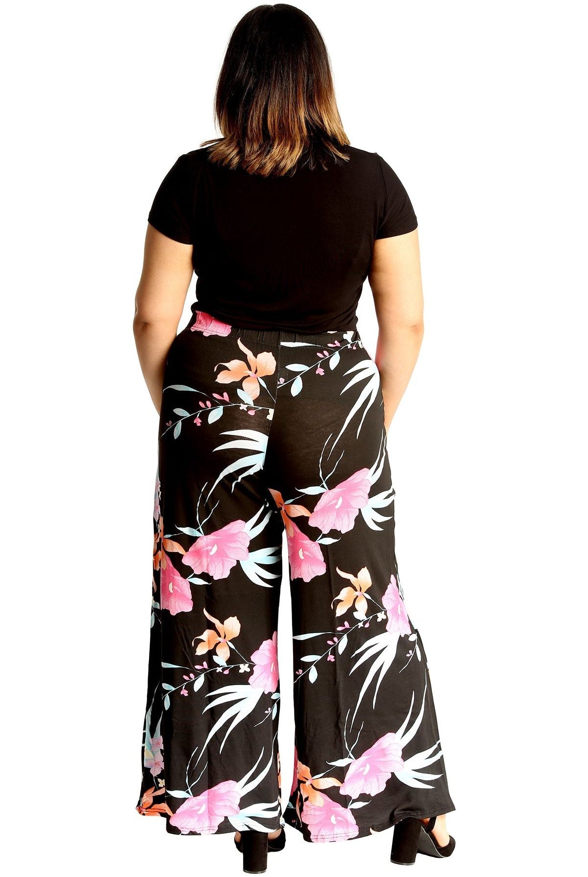 Plus Size Cerise Aqua Floral Print Palazzo Trouser Palazzo WearAll