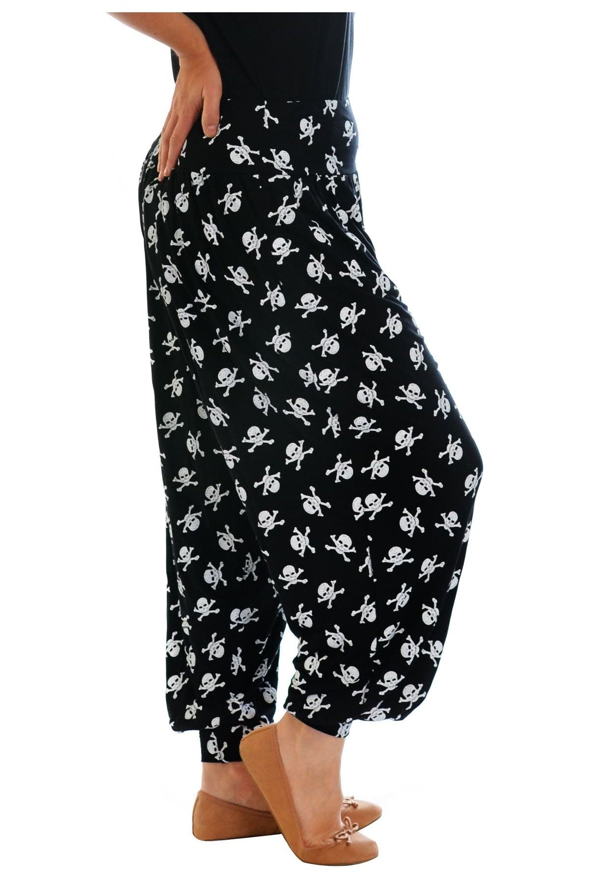 Plus Size Skull Bones Print Harem Trousers Trousers WearAll Skull Bones 16-18