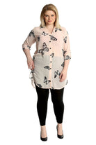 Butterfly Print Side Slit Curved Hem Top Tops WearAll