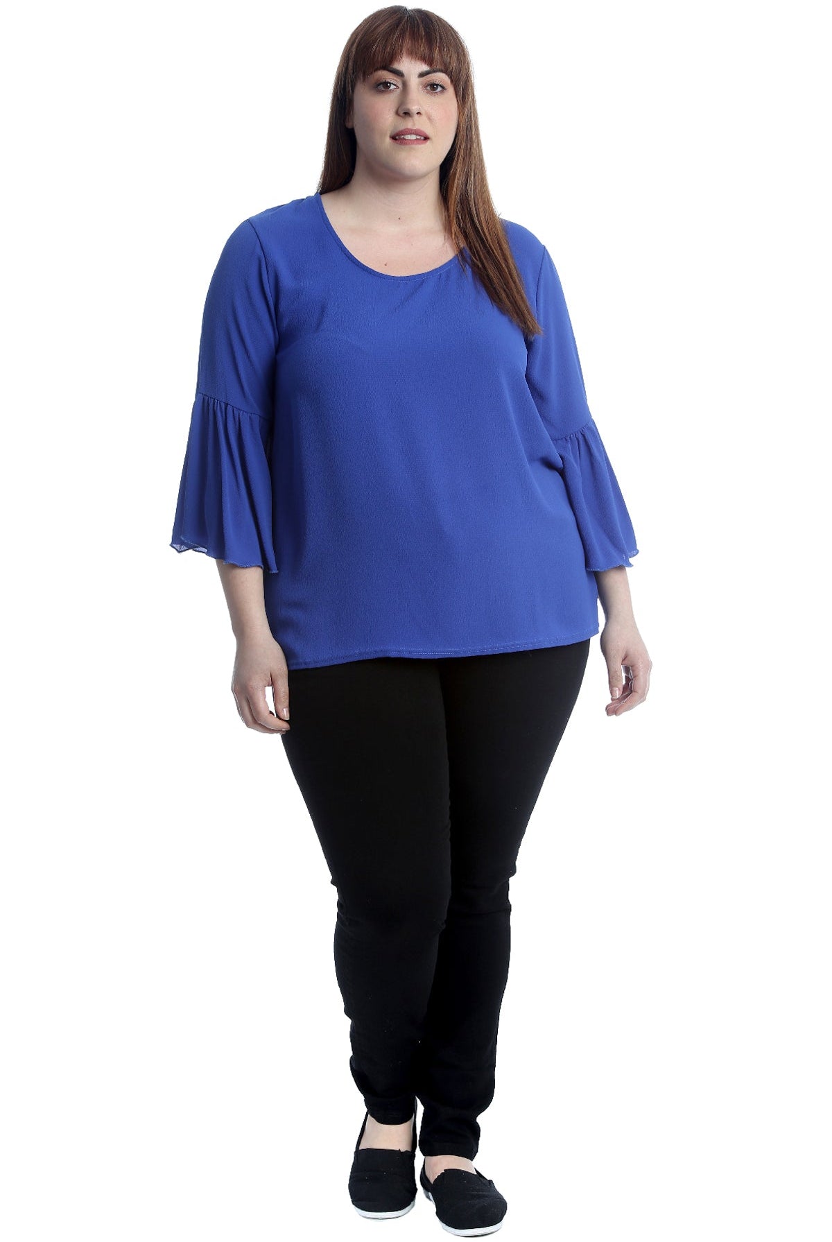 Plus Flared Bell Sleeve Crepe Top Tops WearAll Royal Blue 14