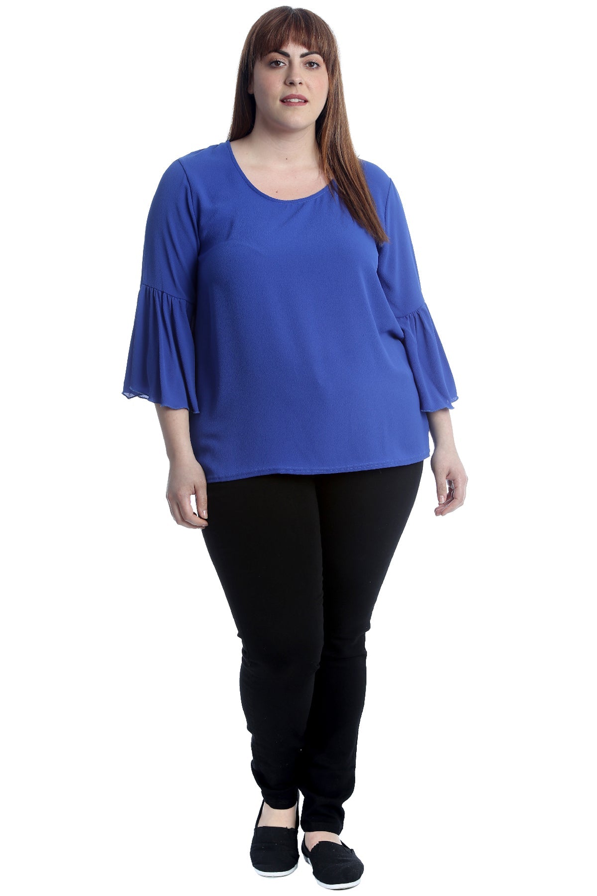 Plus Flared Bell Sleeve Crepe Top Tops WearAll Royal Blue 14