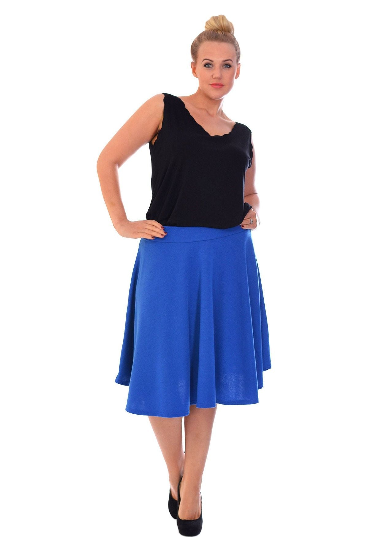 Flared Elastic Waist Skater Skirt