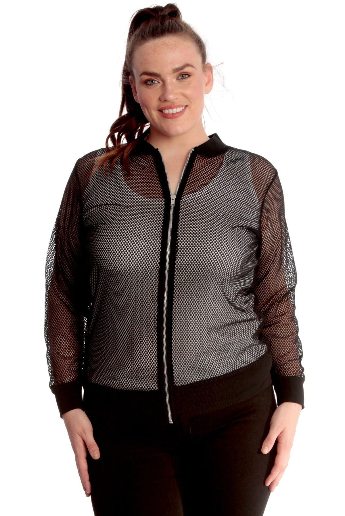 Mesh Bomber Jacket Ladies Net Plain Top Jacket WearAll Black 14