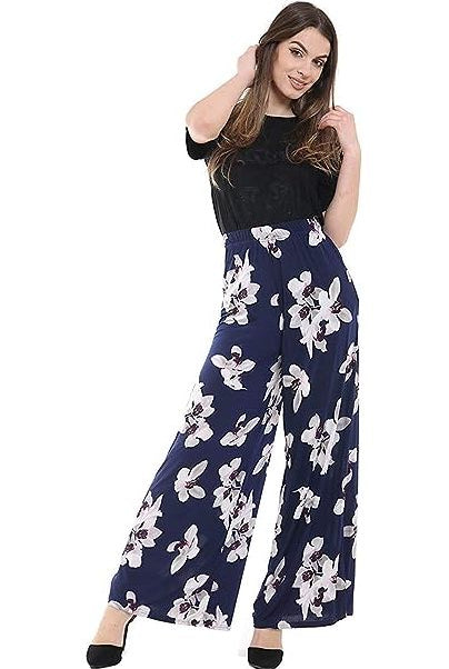 White Lily Floral Print Palazzo Trouser Palazzo WearAll White Lily Floral 12-14