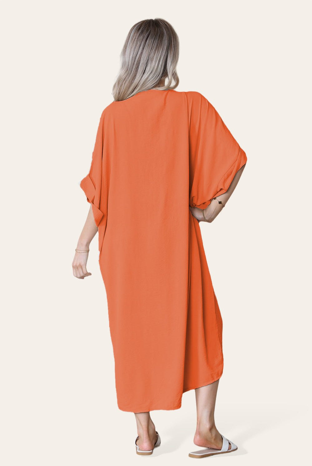Womens V-Neck Tie Knotted Twisted Front Oversized Longline Midi Dress Dress WearAll Orange One Size UK Fit (10 to 20)