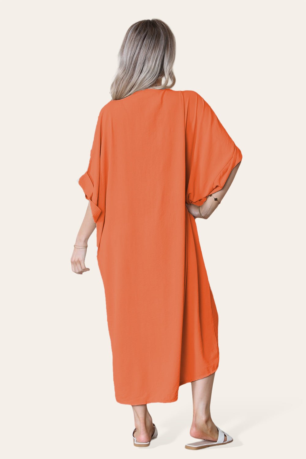Womens V-Neck Tie Knotted Twisted Front Oversized Longline Midi Dress Dress WearAll Orange One Size UK Fit (10 to 20)