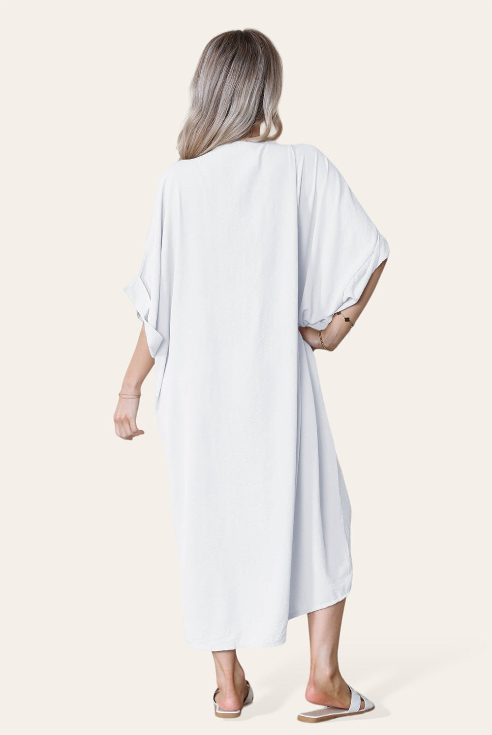 Womens V-Neck Tie Knotted Twisted Front Oversized Longline Midi Dress Dress WearAll White/Cream One Size UK Fit (10 to 20)