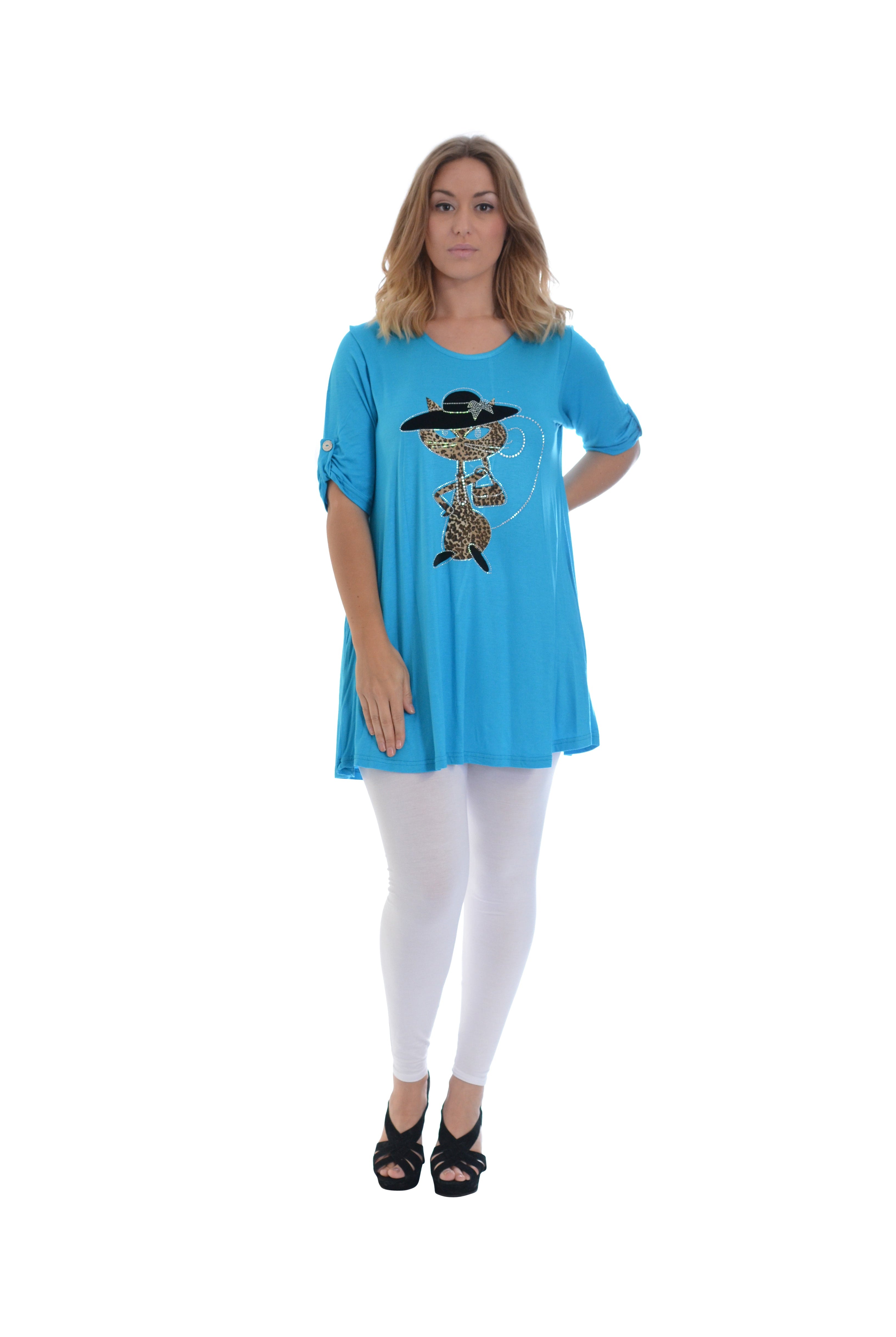 Cat Animal Print Short Sleeve Top Tops WearAll