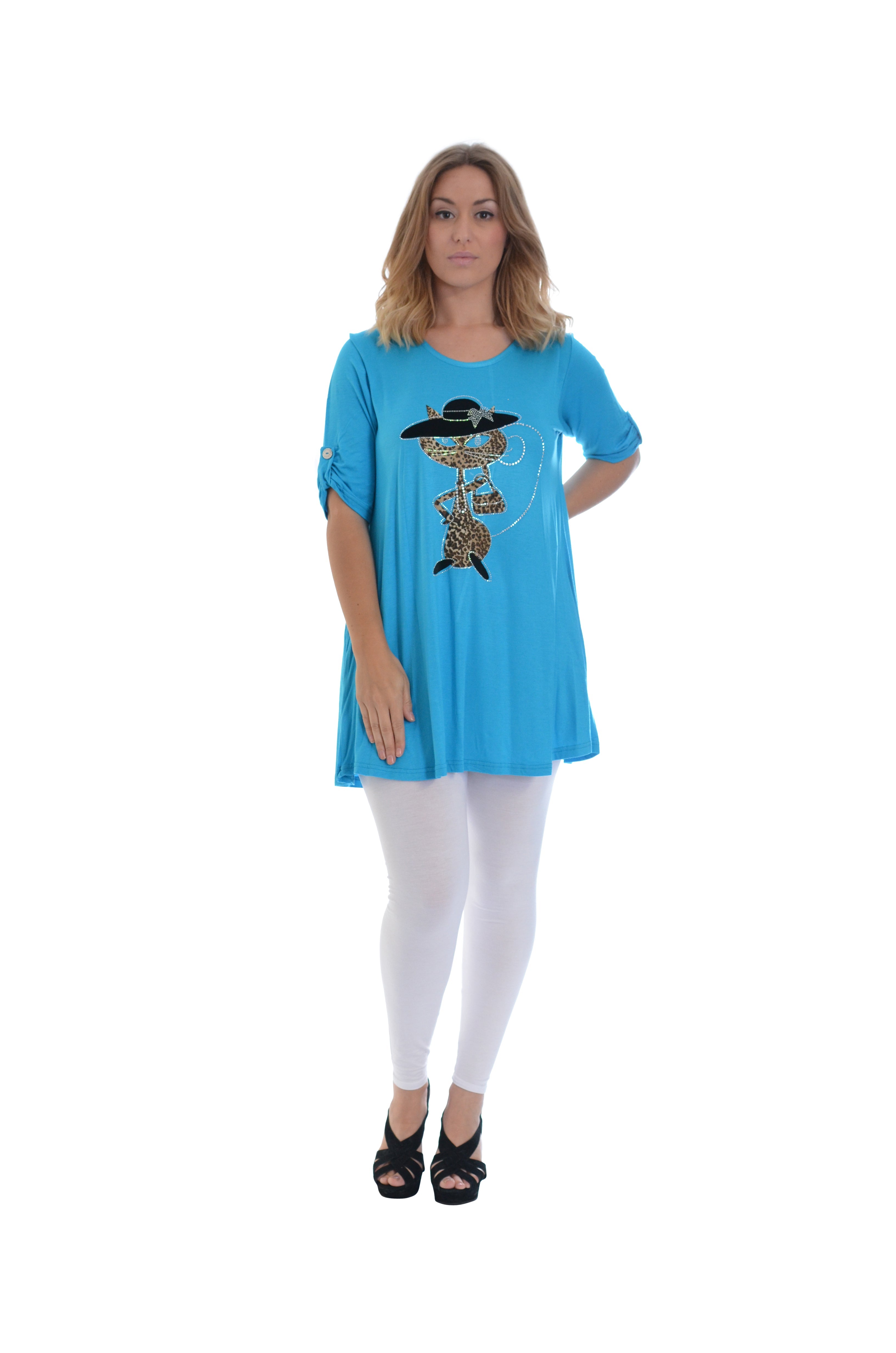 Cat Animal Print Short Sleeve Top Tops WearAll