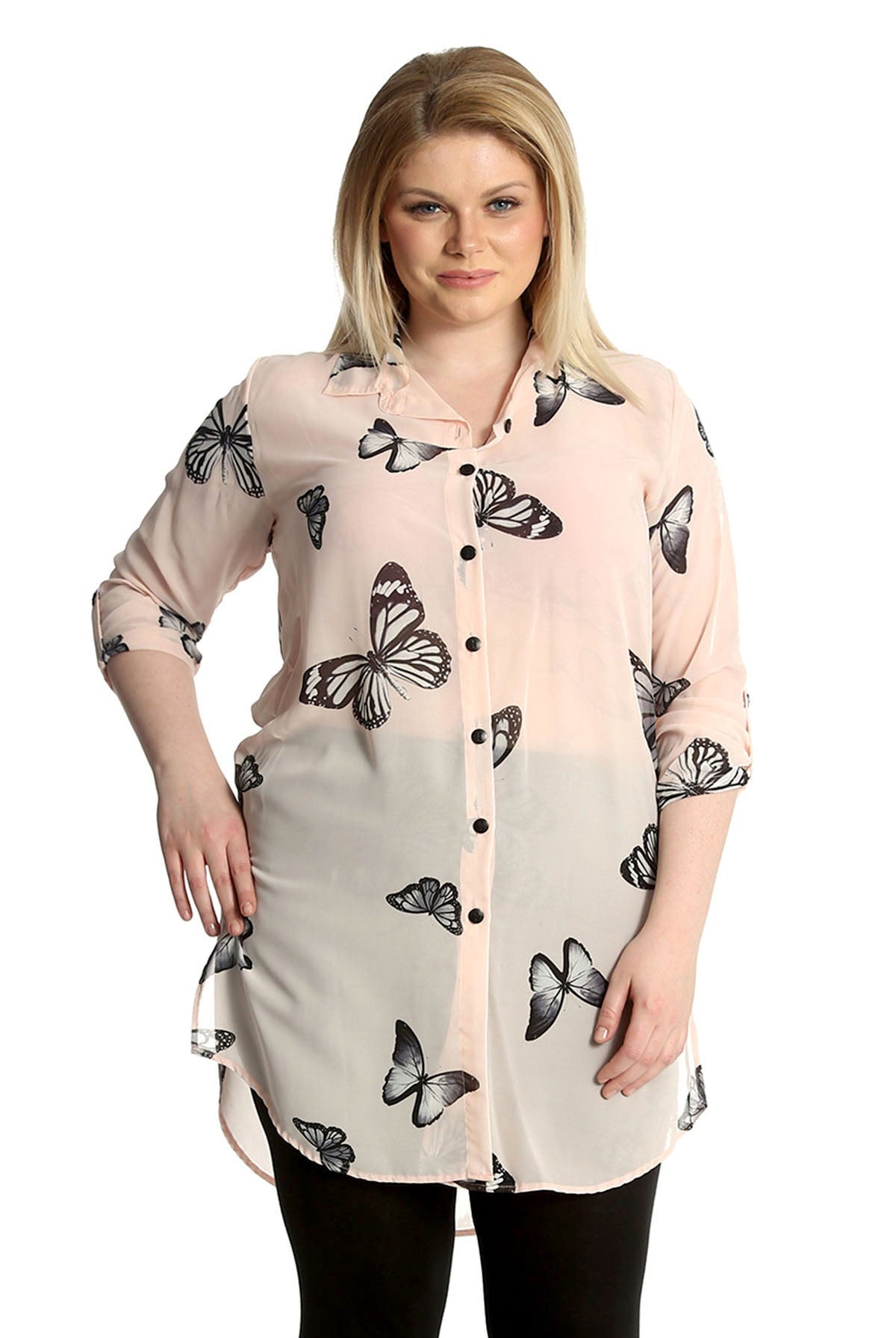 Butterfly Print Side Slit Curved Hem Top Tops WearAll