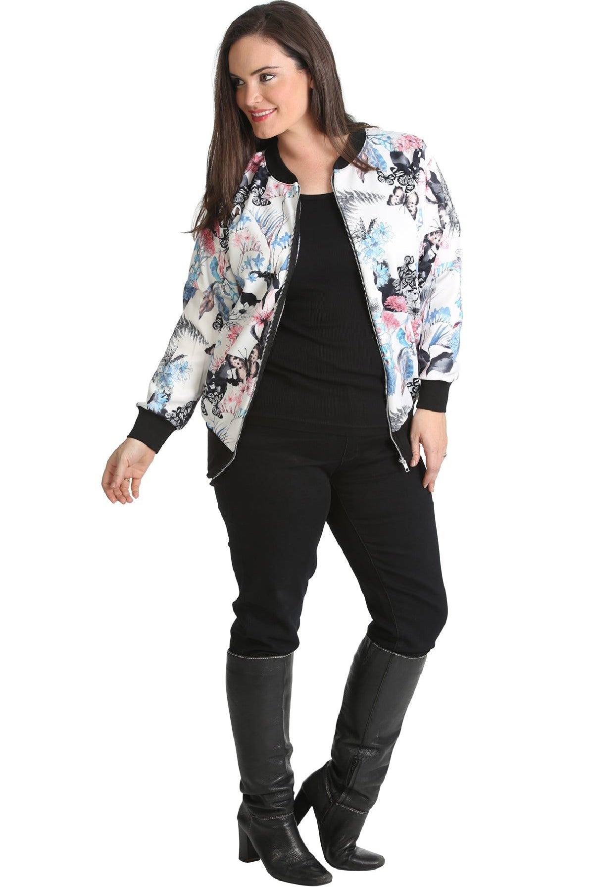 Butterfly Bomber Jacket Print Zip Up Stretch Jacket WearAll