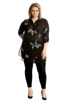 Butterfly Print Side Slit Curved Hem Top Tops WearAll