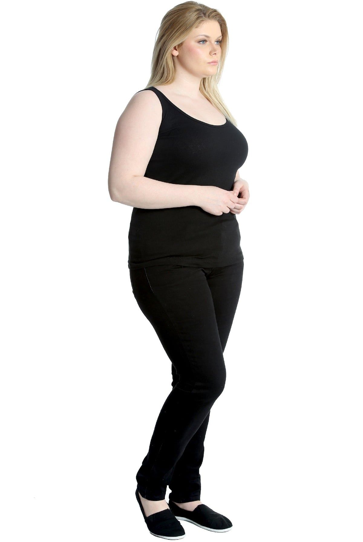 Plain Ribbed Neck Vest Top Tops WearAll