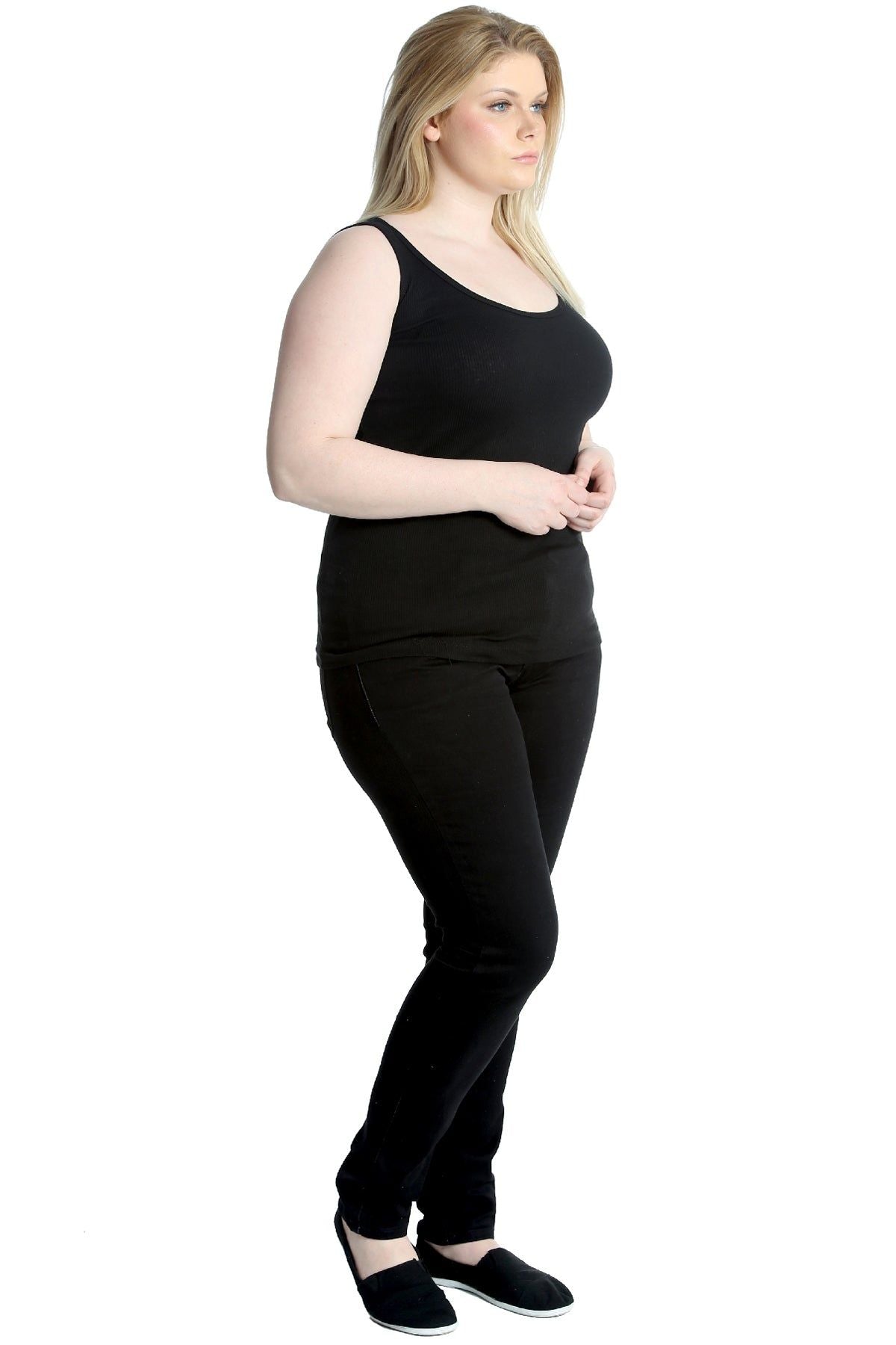 Plain Ribbed Neck Vest Top Tops WearAll