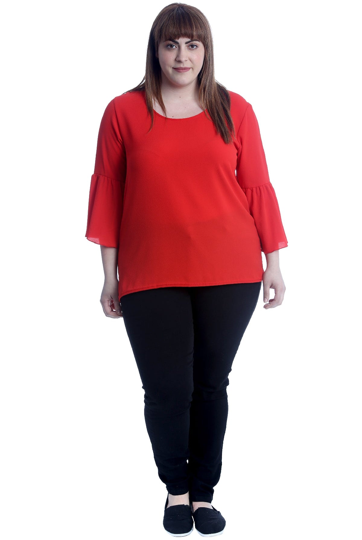 Plus Flared Bell Sleeve Crepe Top Tops WearAll Red 14