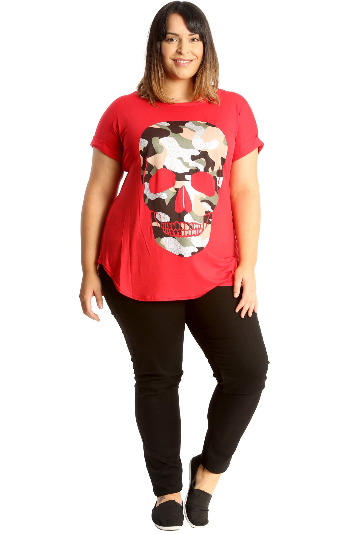 Glitter Skull Print Top Tops WearAll