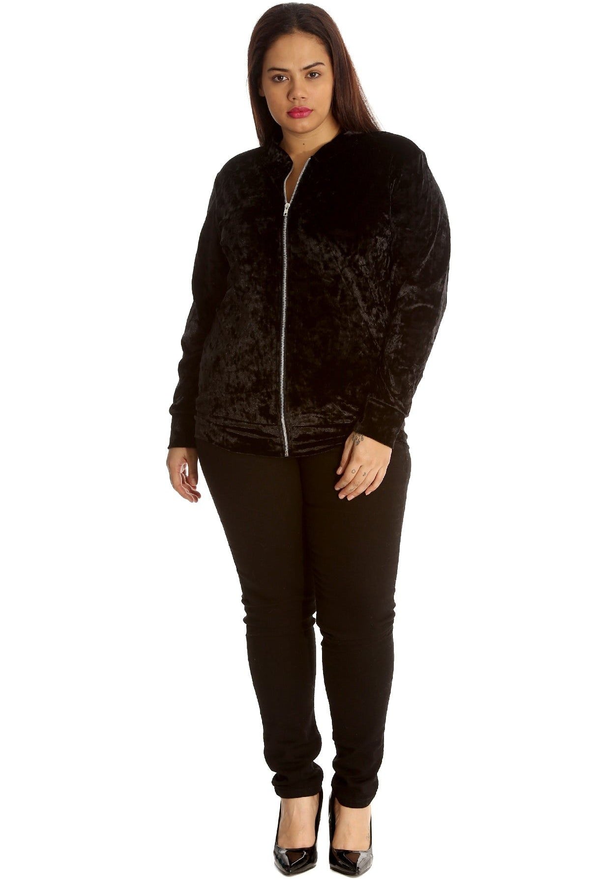 Long Sleeve Velour Velvet Bomber Jacket Jacket WearAll