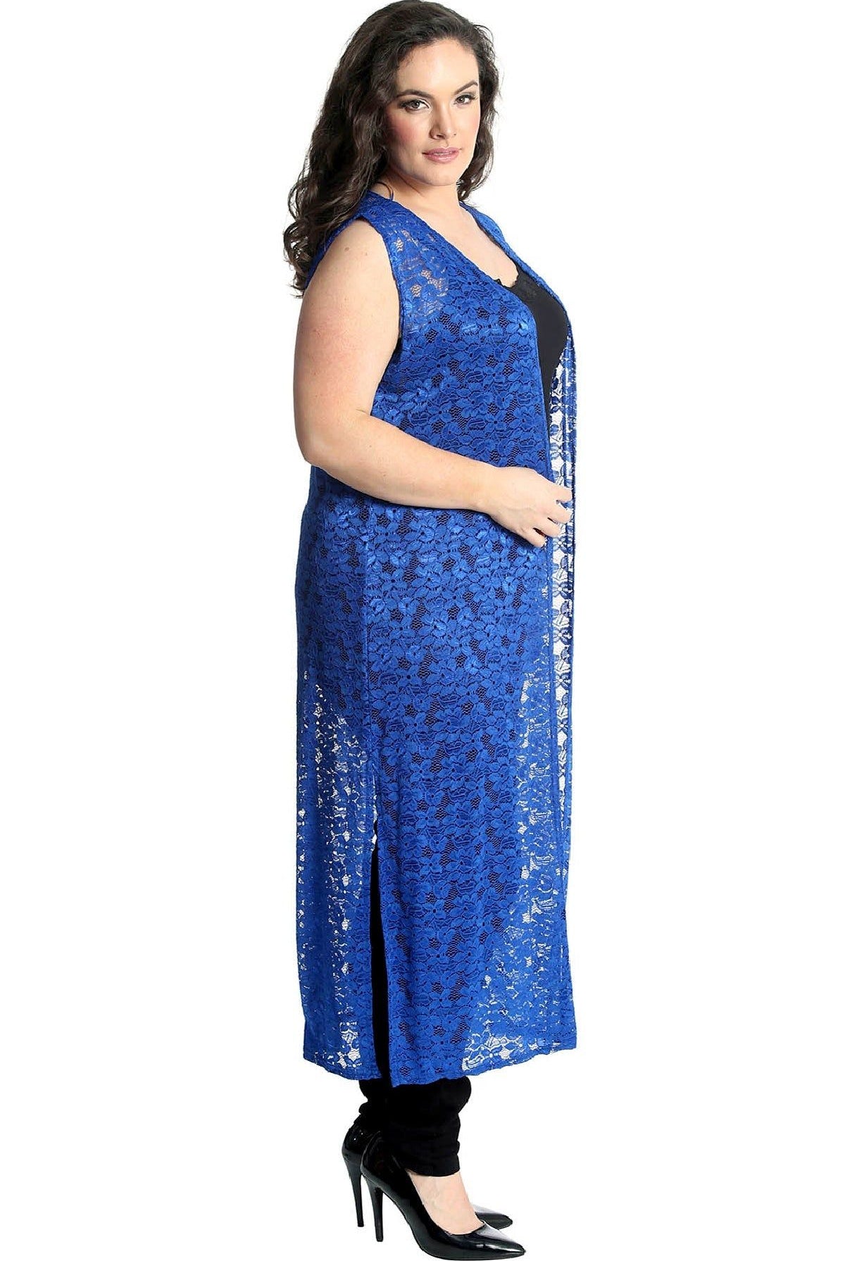 Floral Lace Open Top Long Cardigan Tops WearAll