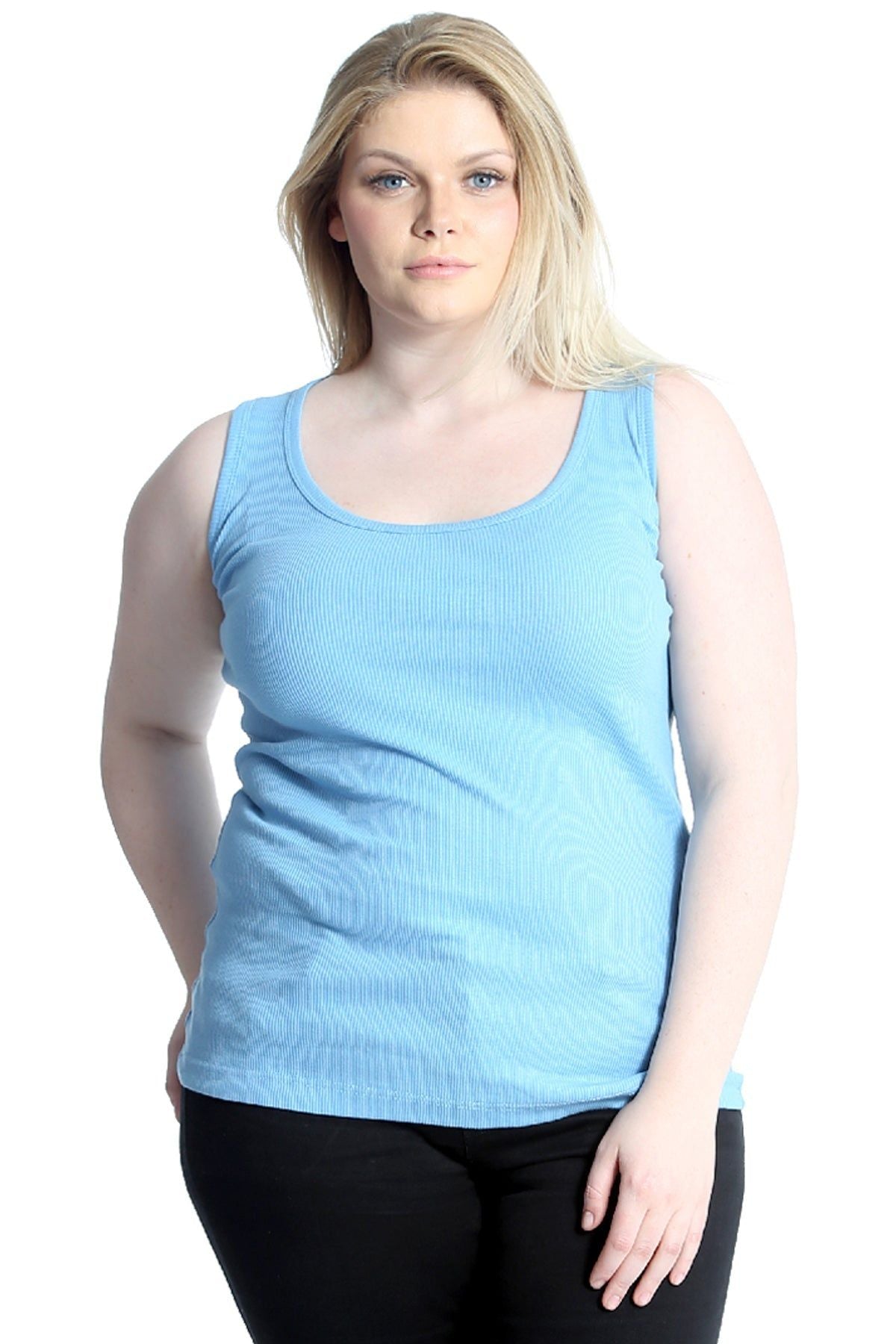 Plain Ribbed Neck Vest Top Tops WearAll