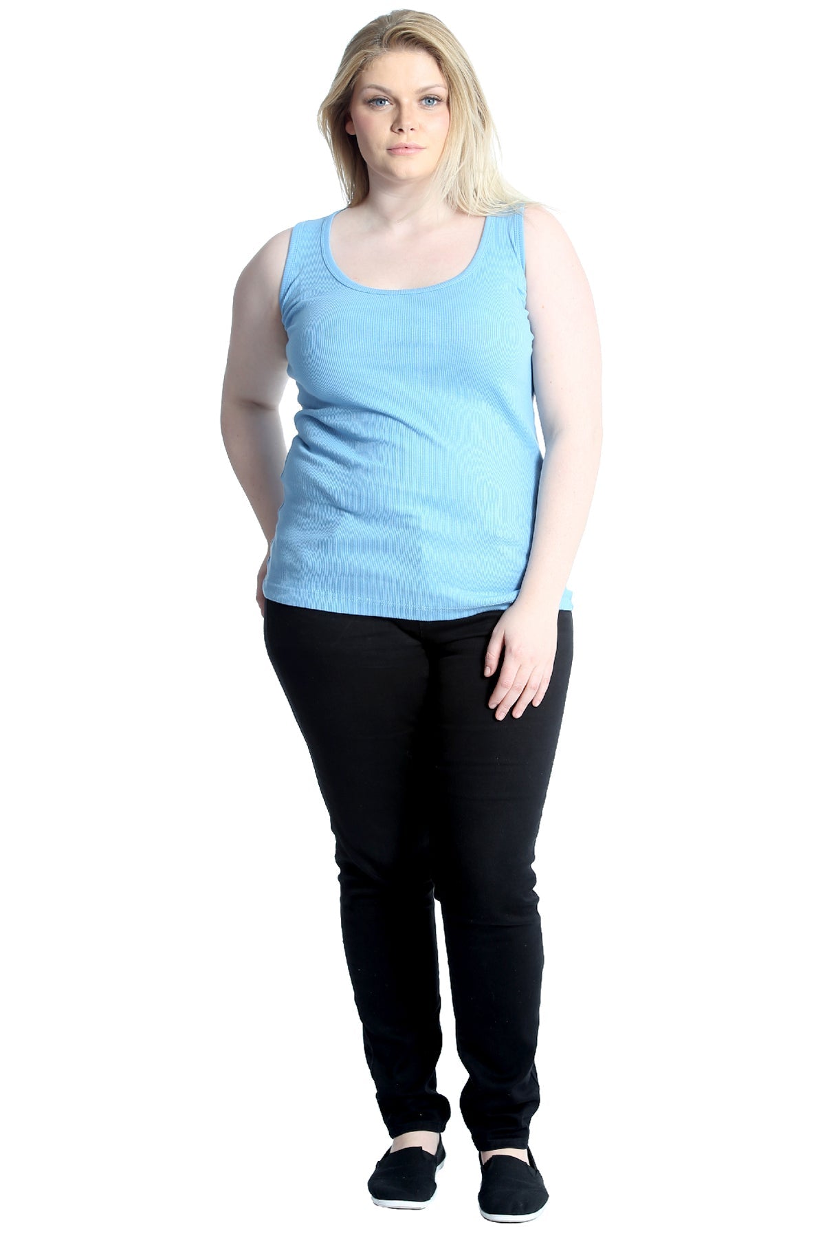 Plain Ribbed Neck Vest Top Tops WearAll