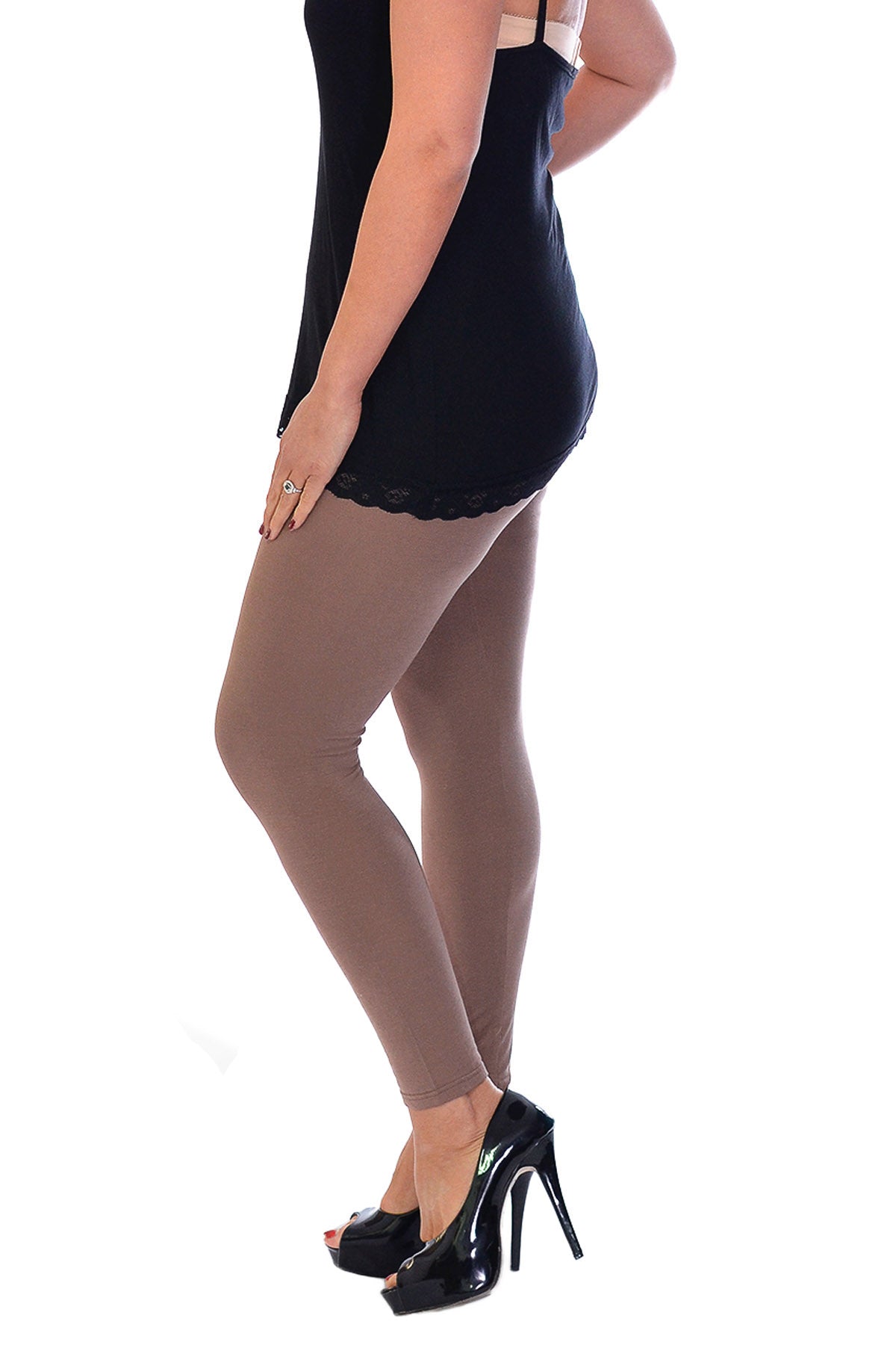 Plus Size Plain Long Leggings Leggings WearAll Mocha 16-18