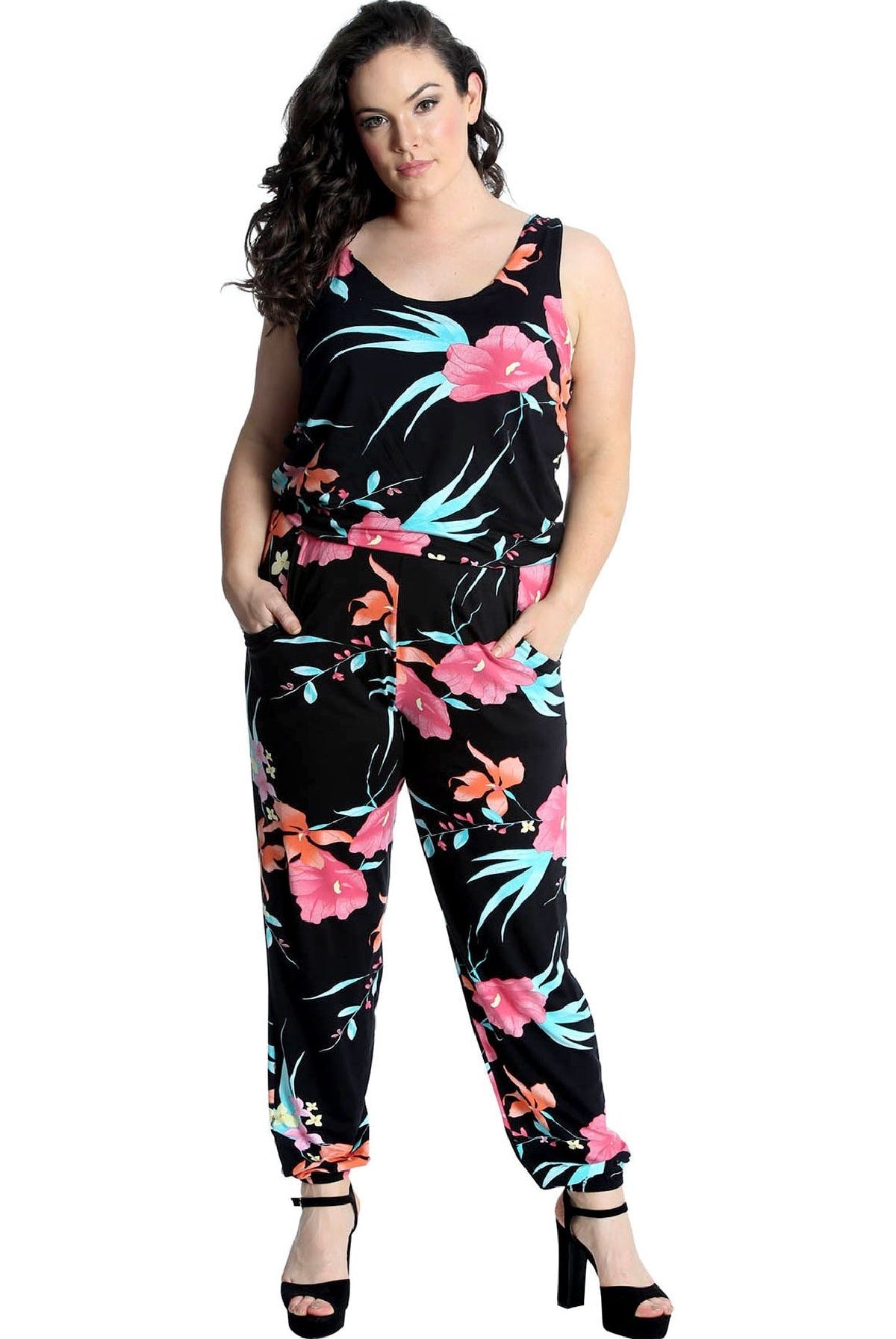 Plus Size Trouser Sleeveless Scoop Neck Floral Print Jumpsuit Jumpsuit WearAll