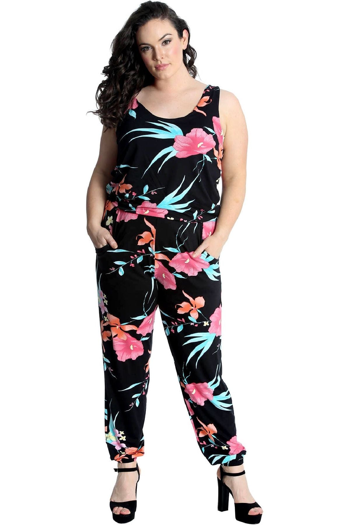 Plus Size Trouser Sleeveless Scoop Neck Floral Print Jumpsuit Jumpsuit WearAll