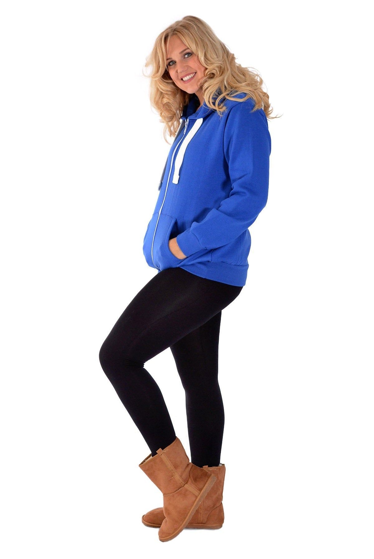 Plus Size Pocket Plain Zip Hoodie Tops WearAll