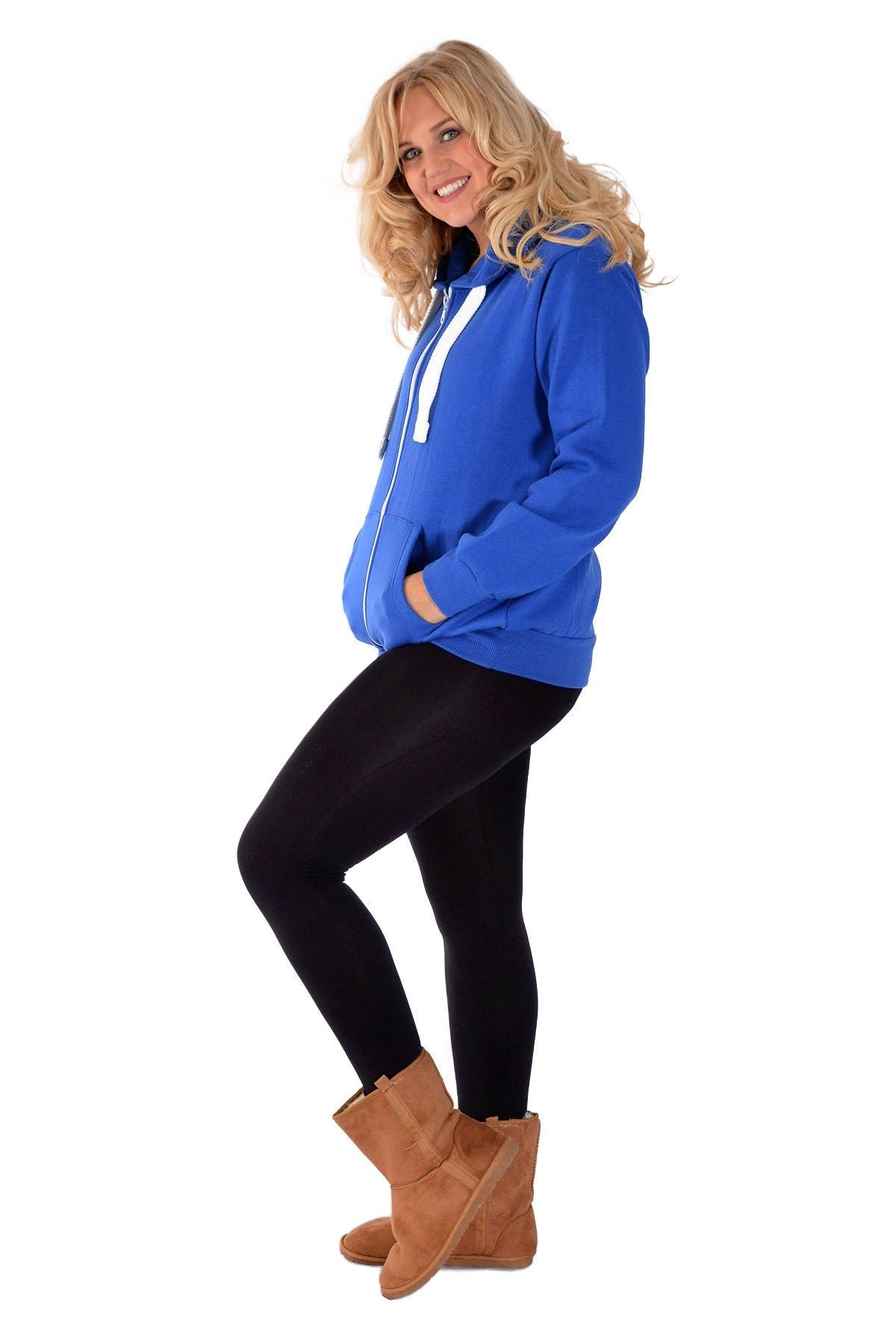 Plus Size Pocket Plain Zip Hoodie Tops WearAll