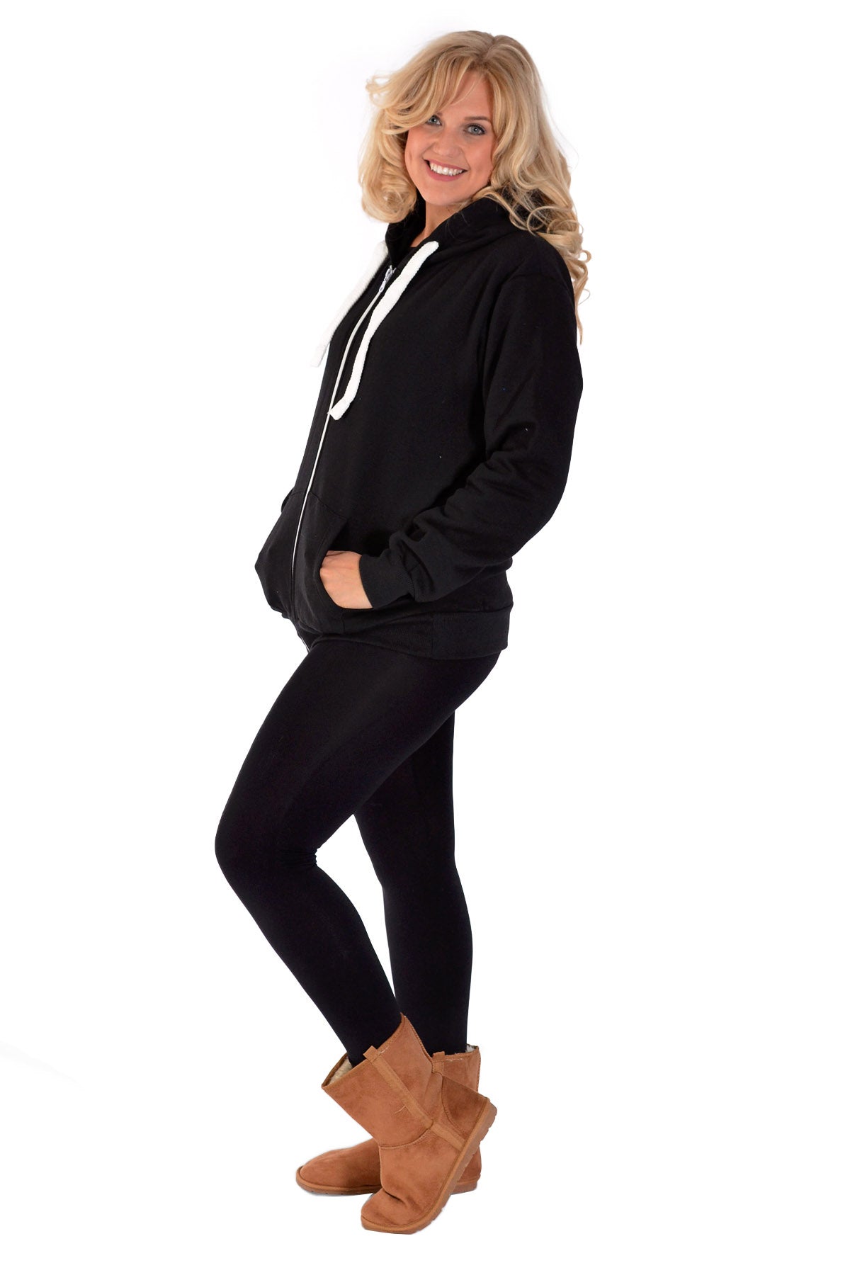 Pocket Plain Zip Hoodie Tops WearAll