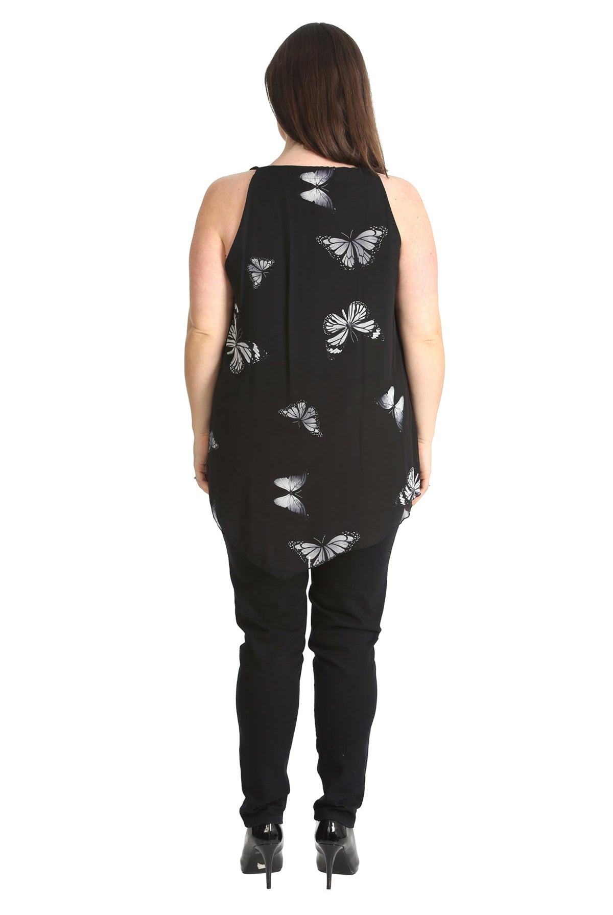Chiffon Butterfly Print Lined Vest Top Tops WearAll