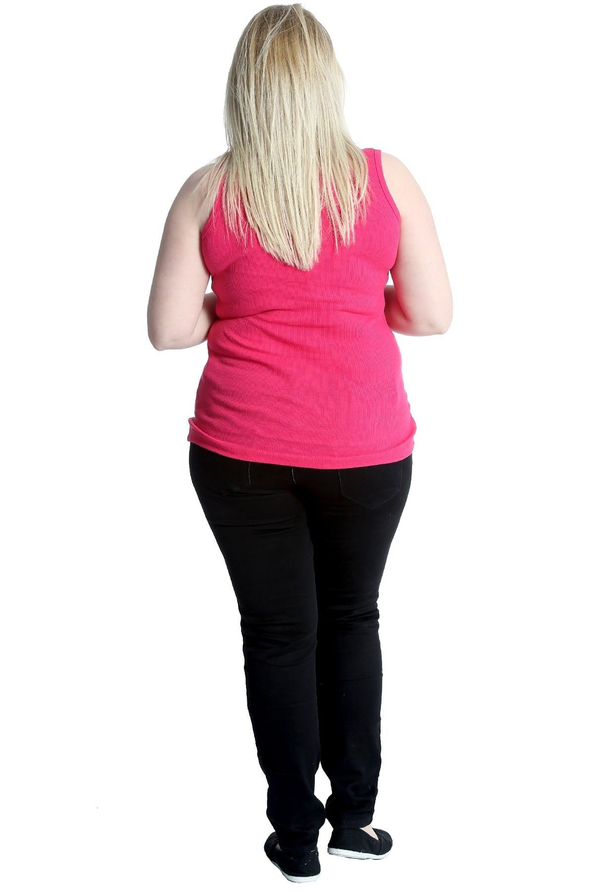 Plain Ribbed Neck Vest Top Tops WearAll