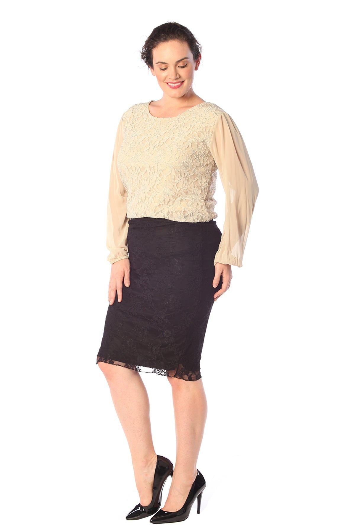 Lace Lined Sheer Sleeve Chiffon Tunic Top Tops WearAll