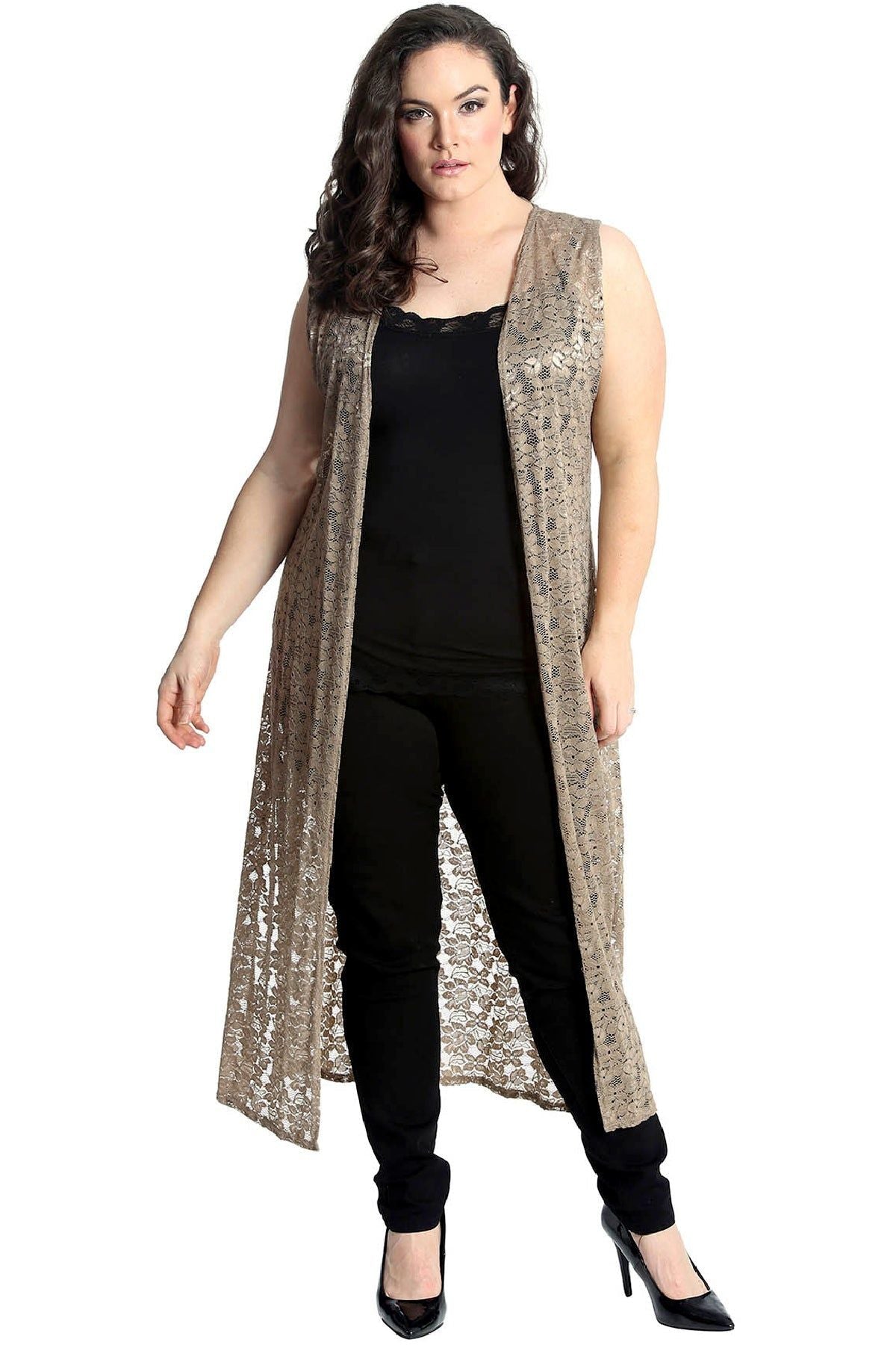 Floral Lace Open Top Long Cardigan Tops WearAll