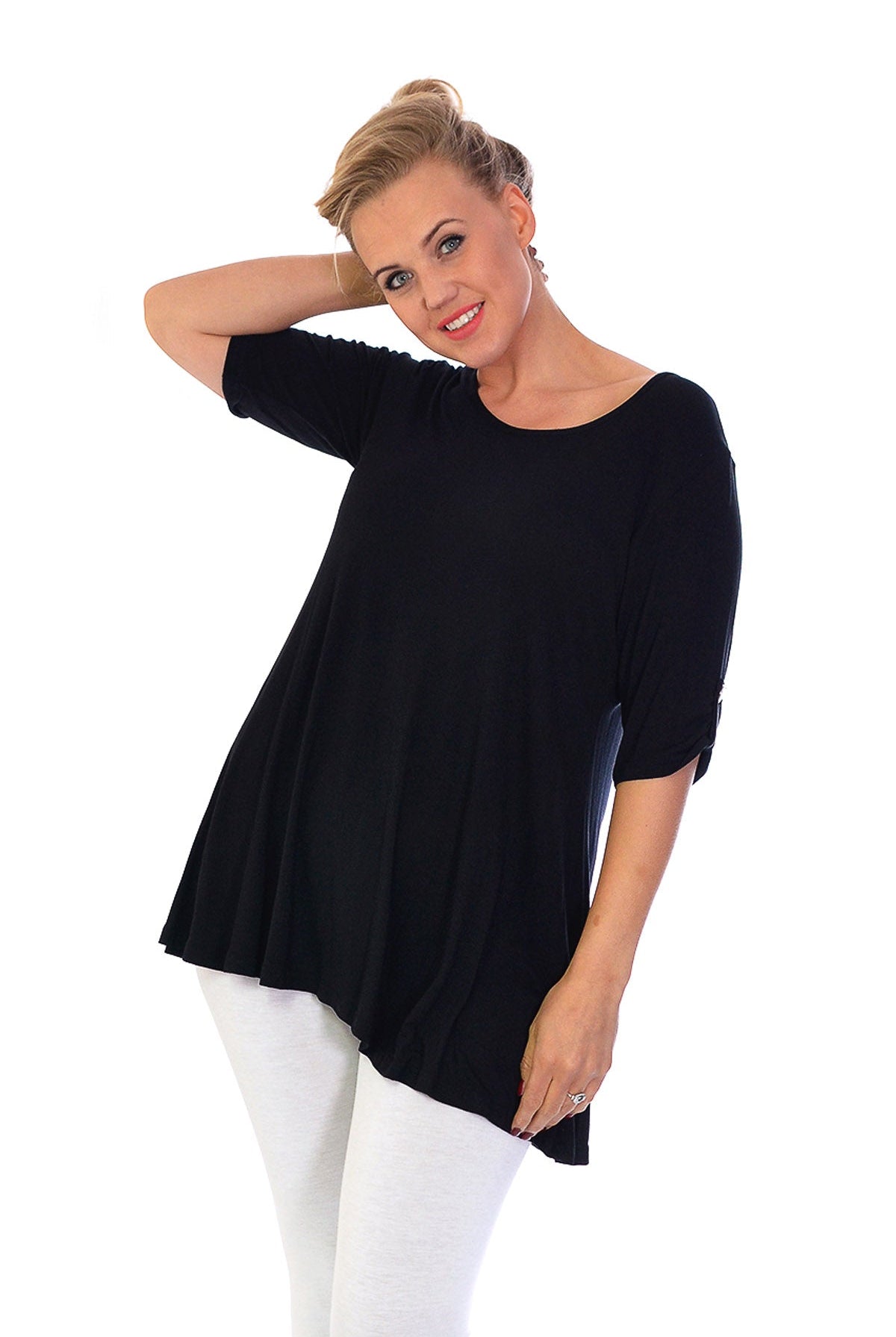 Scoop Neck Flared Ladies Plain Top Tops WearAll Black 14