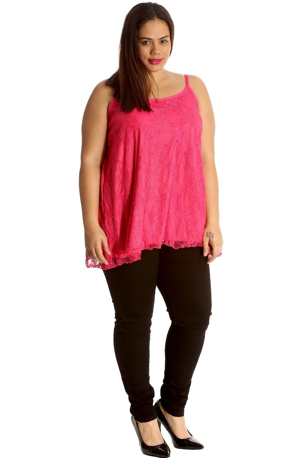 Plus Size Lace Chiffon Sheer Swing Vest Top WearAll