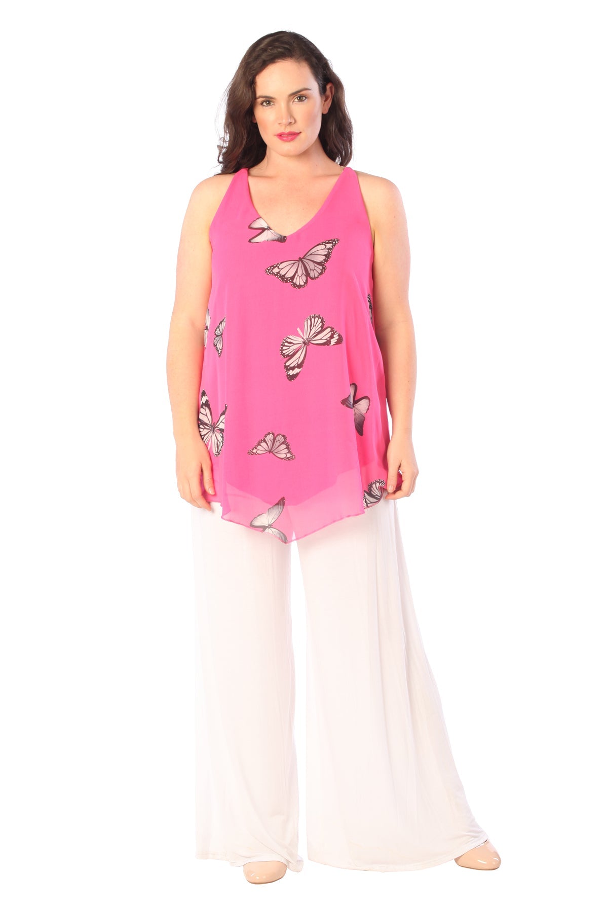 Chiffon Butterfly Print Lined Vest Top Tops WearAll
