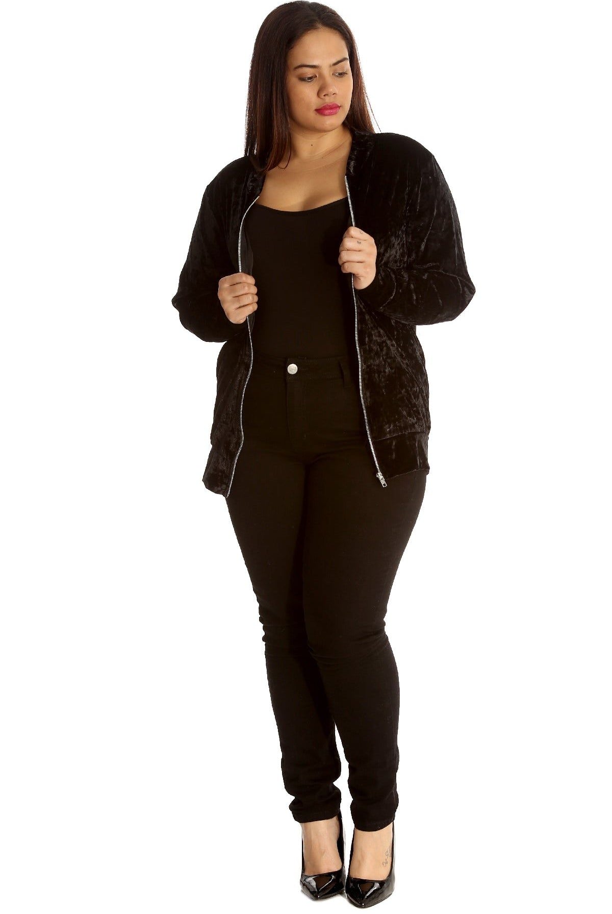 Long Sleeve Velour Velvet Bomber Jacket Jacket WearAll