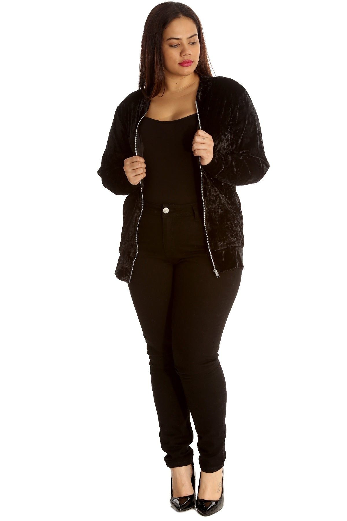 Long Sleeve Velour Velvet Bomber Jacket Jacket WearAll