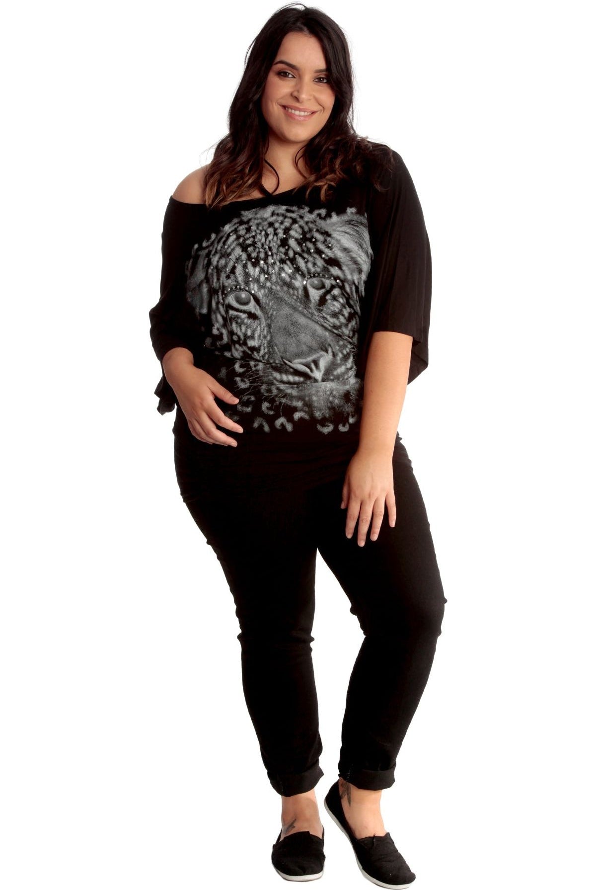 Tiger Print Glitter Batwing Top Tops WearAll