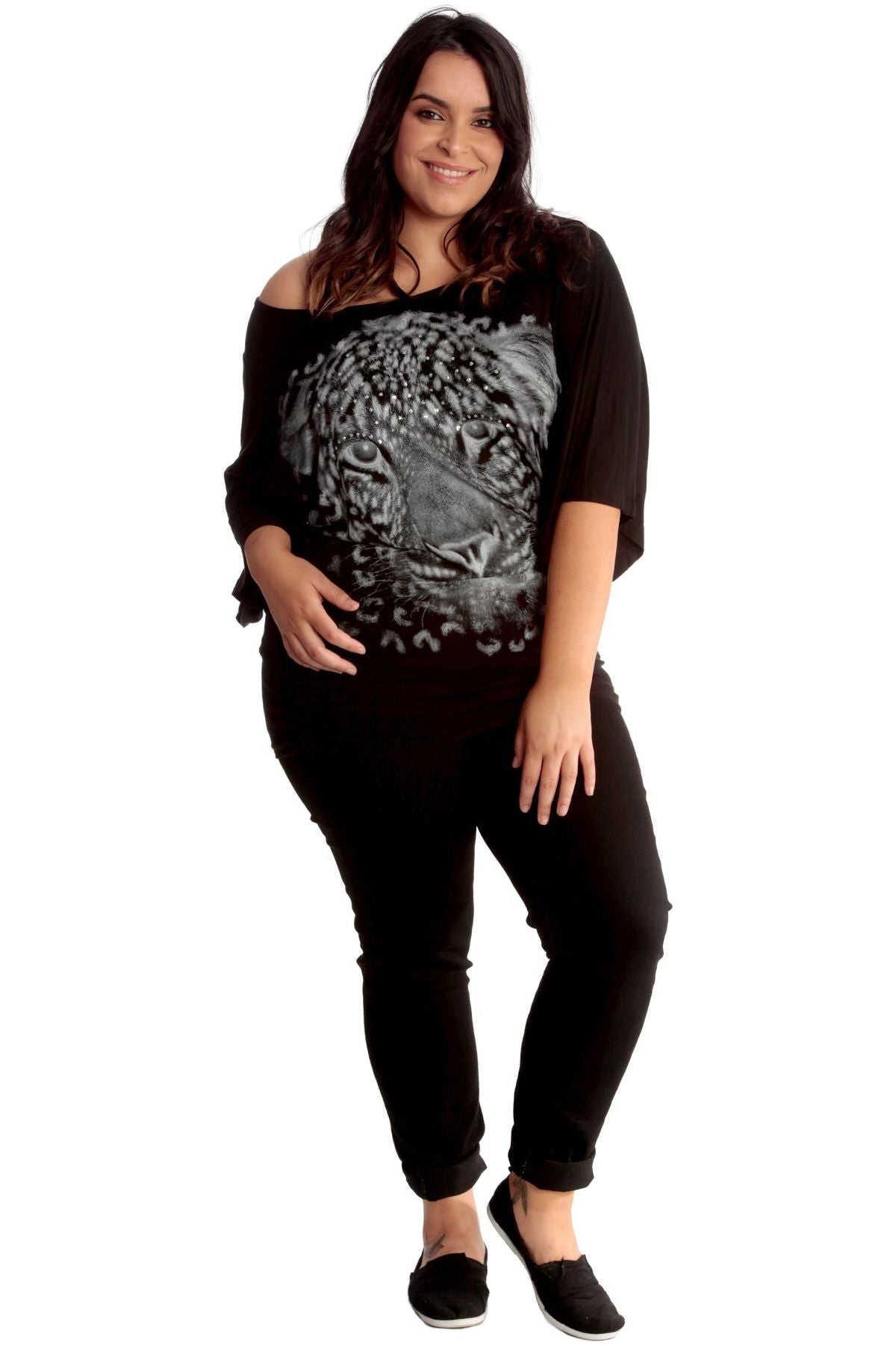 Tiger Print Glitter Batwing Top Tops WearAll