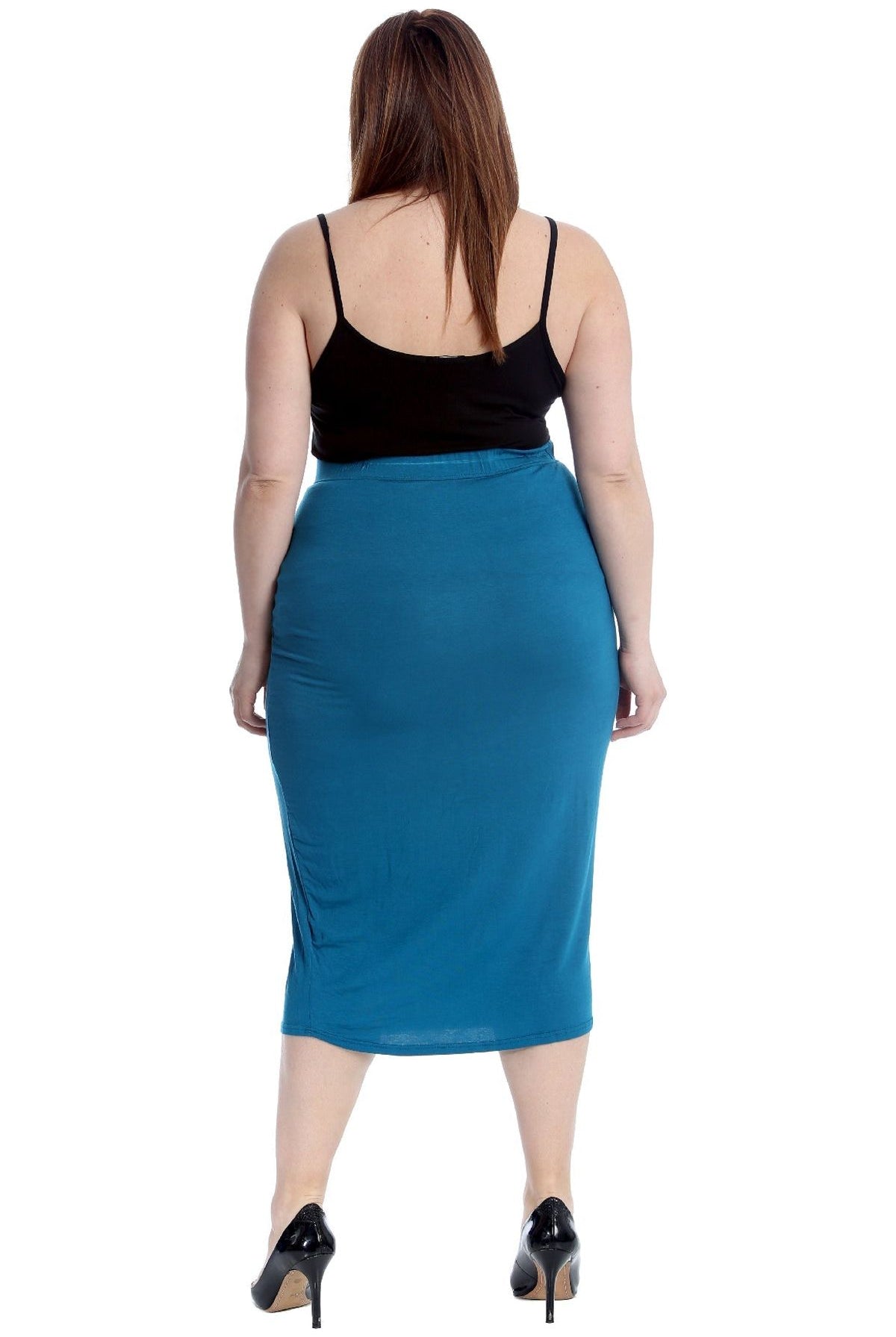 Plus Size Plain Long Ladies Stretch Maxi Skirt Apparel & Accessories WearAll