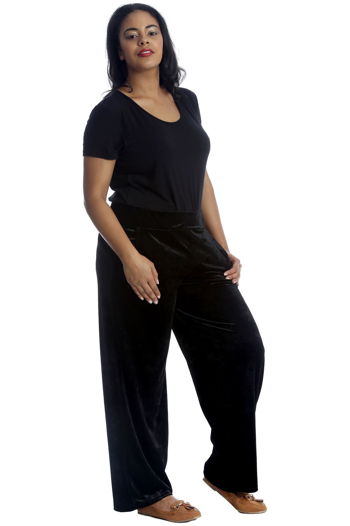 Velour Velvet Wide Flared Leg Pocket Palazzo Palazzo WearAll