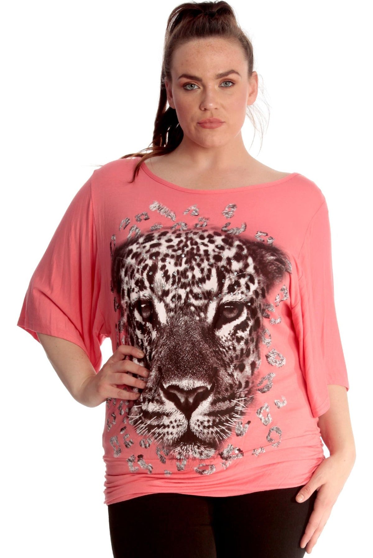 Tiger Print Glitter Batwing Top Tops WearAll